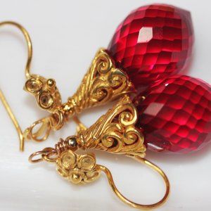 GOLD VERMEIL AND RED TOPAZ EARRINGS